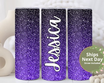Personalized Glitter Ombre Tumbler: Custom Name Stainless Steel Cup