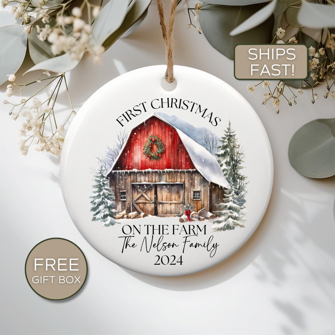 Personalized Farmer Christmas Ornament, First Christmas on the Farm