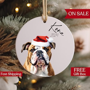 Personalized Bulldog Ornament, Custom Bulldog Dog Name Ornament, Gifts for Dog Lovers, Christmas Tree Ornament for Bulldog, Custom Dog Name