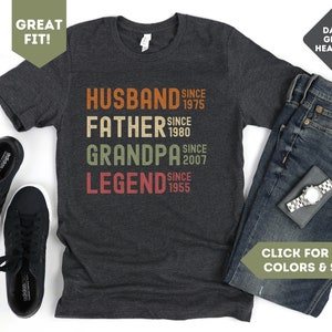 Personalized Grandpa Shirt for Father's Day Gift, Husband Father Grandpa Legend, Custom Dates Tee for Papa, Funny Dad Birthday Gift for Men