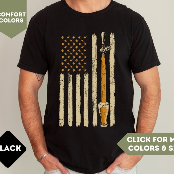 American Flag Craft Beer Tap Comfort Colors Shirt for Men - Gift for Beer Lover - Patriotic USA Craft Beer Shirts for Dad on Father's Day