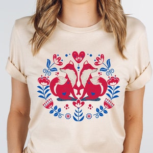 Fox Folk Art Shirt, Rustic Shirt, Retro Shirt, Minimalist Shirt, Art Shirt, Scandinavian Shirt, Farmers Market Shirt, Fox Lover Gift, Boho