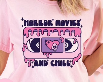 Horror Movies And Chill Shirt, Funny Halloween Shirt, Retro Halloween Shirt, Halloween Hippie Shirt, Halloween Shirts, Retro Fall Shirt
