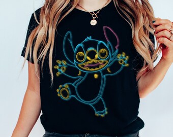 Neon Stitch Shirt, Lilo And Stitch Shirt, Retro, Disney Shirt, Disney Family T-Shirts, Colorful Disney Shirt, Disney Neon Shirt
