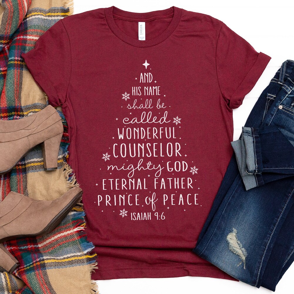 Isaiah 9:6 Christmas Tree Unisex Shirt, Scripture Shirt, Christian Shirt, Faith Shirt, Christmas Shirts, Jesus Christmas Shirt, Church Shirt
