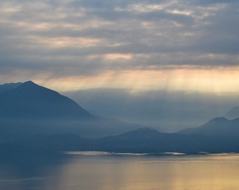 Lago Maggiore Sunset Print, Italy Lake, Mountain Landscape Photography