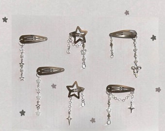star hair clips, celestial hair clips, silver star hair accessories