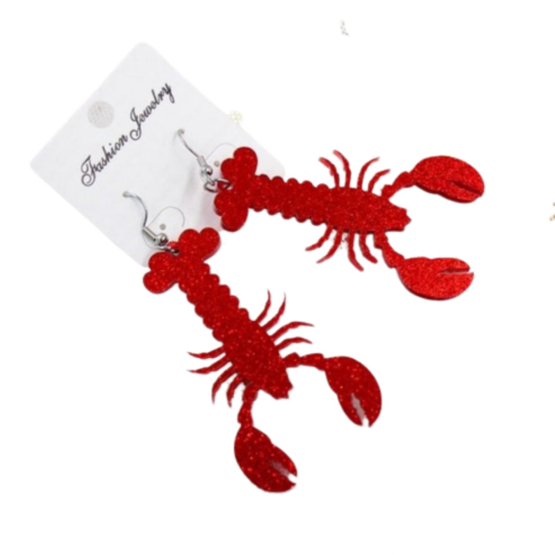 Crawfish Dangle Earrings Lobster Earrings Red Glitter Etsy