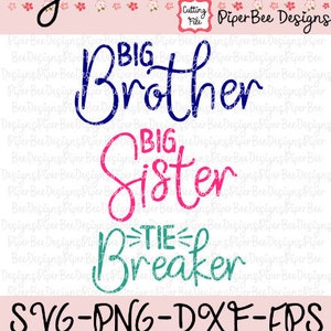 Gran Hermano SVG, Hermana Mayor SVG, Anuncio de bebé SVG, Tie Breaker svg, Hermanos svg, archivo de corte svg para Cricut y Silueta