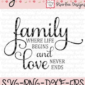 Family Where Life begint SVG, Familie SVG, Waar het leven begint en Liefde nooit eindigt Cut File, Home SVG, svg snijden bestand Cricut en Silhouette