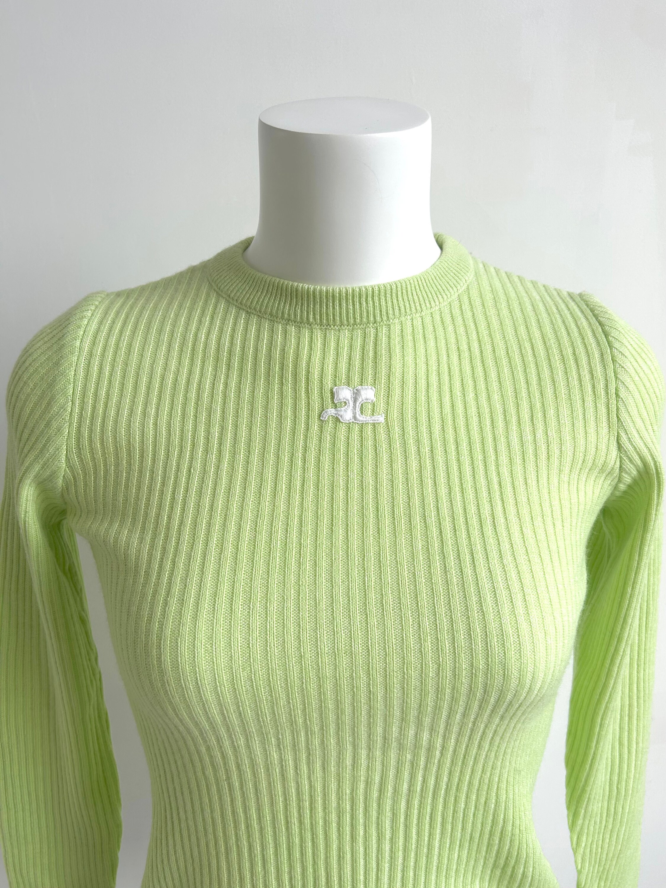 トップス vintage deadstock courreges sweat ee Courreges Ribbed Sweater Lime Green - Etsy