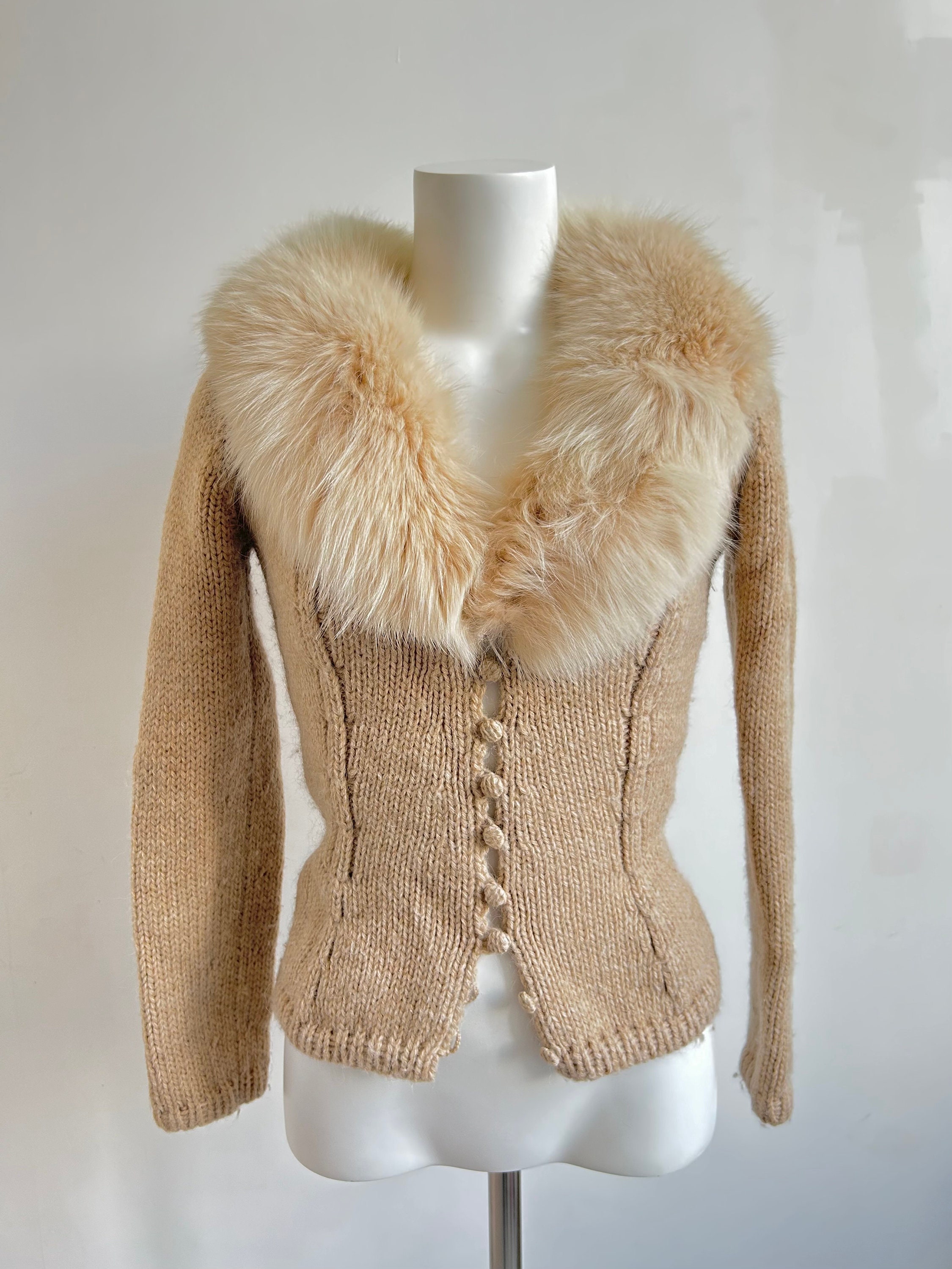 Blumarine Fur Collar Knitted Cardigan Anna Molinari - Etsy