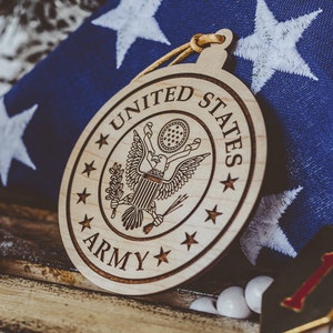 Wooden Christmas Ornament, Engraved Ornaments, Army, Veteran, Stocking Stuffers for Husband, Army Ornament, Military Ornament, Memorial,