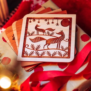 Cartes de renard de Noël, carte de Noël de couple, cadeau de Noël boisé, carte de vacances, carte personnalisée, carte de Noël mignonne, cadeau de nouveau couple