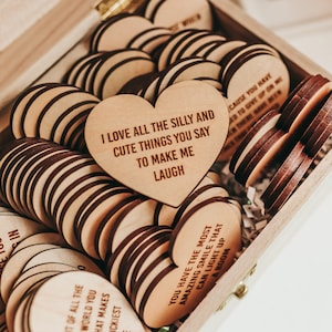 Up To 100 Wooden Hearts Gift, Personalized Love Box, Romantic Gift For Him, I Love You Box With Hearts, Gift For Couple, Engrave Hearts