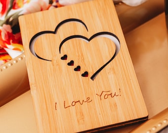 I Love You Card, I Love You Gifts for Him, Wood Greeting Card, Anniversary Card for Husband, 5th Anniversary Gift for Wife