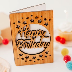 Cartão de feliz aniversário, cartão de aniversário de madeira, cartão de aniversário de esposa, cartão de aniversário para namorada,