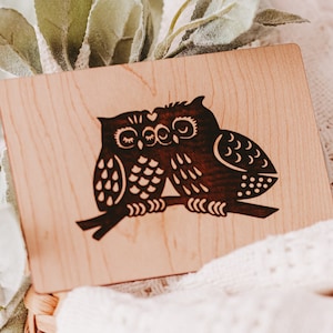Bride and Groom Card, Unique Wedding Gift for Couple, Personalized Gift, Wood Greeting Card, Mr And Mrs Card, Congratulations Card,Owls Card