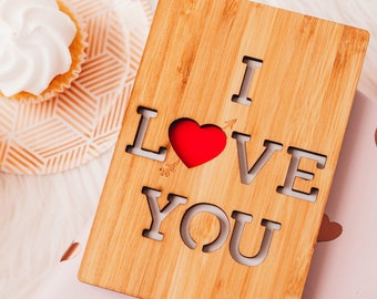 I Love You Card, Valentines Day Gift for Him, Valentines Day Card, Wooden Card, Husband Valentines Card,