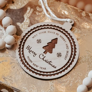 Merry Christmas Ornament, Wooden Tree Ornament, Minimalist Holiday Ornaments, Simple Ornaments for Tree, Farmhouse Ornaments Personalized