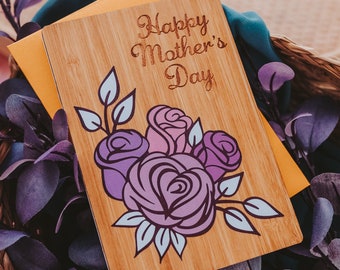 Happy Mothers Day Wood Greeting Card, Unique Mother's Day Card, Mother's Day Gift from Son, Mother's Day Card for Grandma or Wife