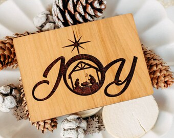 Christian Christmas Card Wood, Nativity Card, Religious Christmas Cards 2023, Baby Jesus Christmas Cards, Christ Xmas Card for Church, Joy