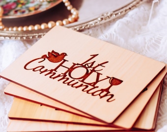 First Communion Gift, 1st Holy Communion, First Communion Card, Personalized Gift, Engraved Wood Card, Catholic