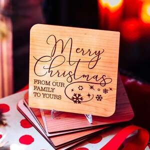 Vrolijke kerstkaart, kerstkaart, wenskaart, gelukkige kerstkaart, houtgegraveerde kaart, kerstcadeau, gepersonaliseerde kaart, familiekerstmis