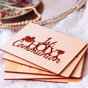 First Communion Gift, 1st Holy Communion, First Communion Card, Personalized Gift, Engraved Wood Card, Catholic