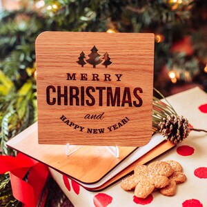 Semplici cartoline di buon Natale per il 2023, carine cartoline di buon Natale, cartoline di buon Natale fatte a mano in legno, biglietti di auguri personalizzati per affari