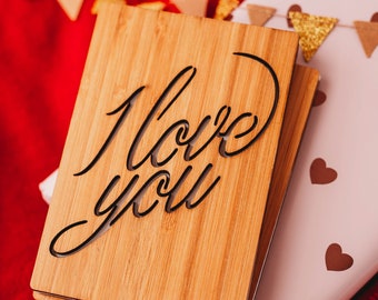 I Love You Card, Valentines Day Gift for Him, Valentines Day Card, Wooden Card, Husband Valentines Card,