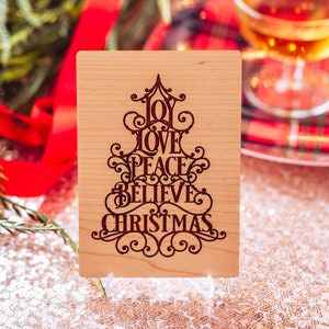 Personalized Wooden Christmas Card, Modern Engraved Card, Holiday Card, Seasonal Xmas Card, Customized Card, Wood Greeting Card, Xmas Gift