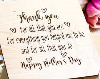 Thank You Mom Mother's Day Poem, Mothers Day Card Handmade, Mothers Day Gift from Daughter, Personalized Wood Card, Happy Mothers Day
