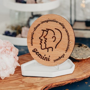 Presente de Gêmeos, Presentes de Astrologia, Presentes do Zodíaco, Presente de Horóscopo, Presentes de Aniversário Personalizados, Cartão de Gêmeos, Cartão de Signo do Zodíaco de Madeira, Cartão de Felicitações