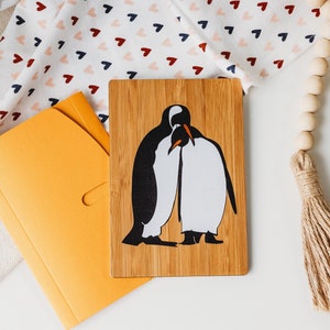 Carta pinguino, carta di San Valentino in legno, carta di San Valentino con animali, regalo di San Valentino per il fidanzato, carta della fauna selvatica, regalo pinguino, bestseller,