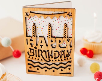 Wood Happy Birthday Card, Cute Birthday Card, Wood Greeting Card, Birthday Gift, Card For Him, Dad Birthday Card, Christmas Birthday Card