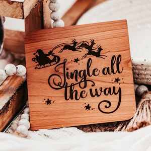 Jingle All the Way Drewniana Karta Świąteczna, Unikalne Karty Bożonarodzeniowe z Tekstami Świątecznymi Karty Pamiątkowe, Grawerowane Laserowo Karty Bożonarodzeniowe dla Agentów Nieruchomości
