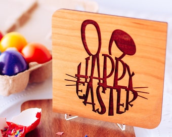 Happy Easter Card, Easter Basket Stuffers, Easter Card, Personalized Easter Gifts, Engraved Wood Card, Kids Easter Gift, Easter Bunny Card