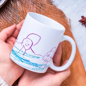 Opere d'arte per bambini su tazza, Tazza da disegno per bambini, Tazza personalizzata, Tazza da caffè con opere d'arte, Tazza da disegno per bambini, Regalo di compleanno, Tazza da pittura, Regalo per papà
