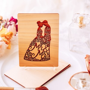 Cartão de noiva e noivo, cartão de casamento exclusivo para casal, presente personalizado, cartão de felicitações de madeira, cartão de dia de casamento, cartão de senhor e senhora, cartão de casamento