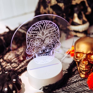 Skull Night Lamp, Halloween Lights, Sugar Skull Lamp, Dia De Los Muertos, Gothic Kids Lights, Halloween Decor, Skull LED Lights, Halloween