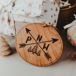 Pacific Northwest Christmas Ornament, Northwest Coast, Wooden Ornaments, Washington State, PNW Art, Christmas Tree Ornaments,