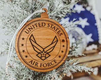 Luchtmacht van de Verenigde Staten, houten kerstversieringen, gegraveerde ornamenten, luchtmacht, veteraan, kleinigheidjes voor man, Amerikaanse luchtmacht,