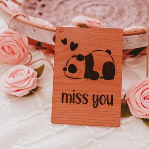 Miss You Panda Card Houten, Laser Gegraveerde Kaart, Persoonlijke Berichtkaart Hem, Panda Lover Card, Missing You Card, Lange Afstand Romantiek Kaart
