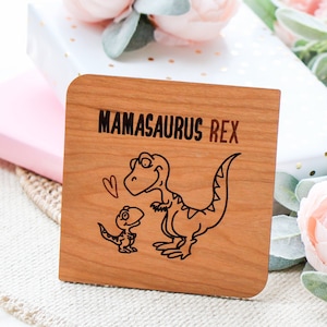 Mamasaurus Rex, Mothers Day Gift From Son, Personalized Mothers Day Card, Engraved Wood Card for Mom on Mother&#39;s Day