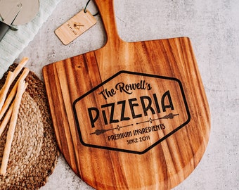 Custom Wood Pizza Peel, Pizza Paddle, Pizza Board, Engraved Wood Pizza Oven Peel, Housewarming Gift, Kitchen Decor, Chef Pizza Peel Board