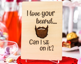 Funny Cards, 5 Year Wooden Anniversary Gift, 5th Anniversary Gift for Him, I Love Your Beard, Wood Anniversary Card for Husband