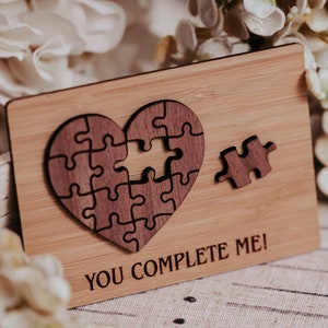Je maakt mij compleet, 5-jarig jubileumcadeau voor hem, houten jubileumcadeau voor hem, 5e jubileumcadeau voor hem, gepersonaliseerde verjaardag