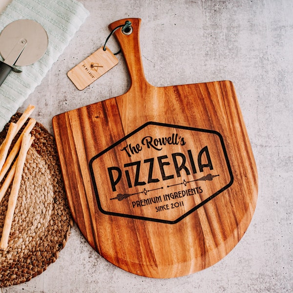 Custom Wood Pizza Peel, Pizza Paddle, Pizza Board, Engraved Wood Pizza Oven Peel, Housewarming Gift, Kitchen Decor, Chef Pizza Peel Board