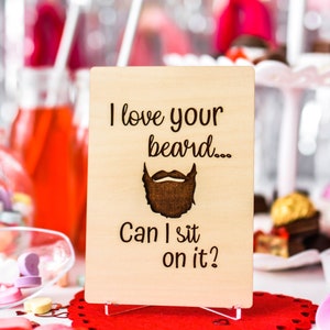 Grappige kaarten, 5 jaar houten jubileumcadeau, 5e jubileumcadeau voor hem, ik hou van je baard, houten jubileumkaart voor echtgenoot